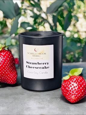 Strawberry Cheesecake Coconut Soy 6 Oz Candle - Black Jar